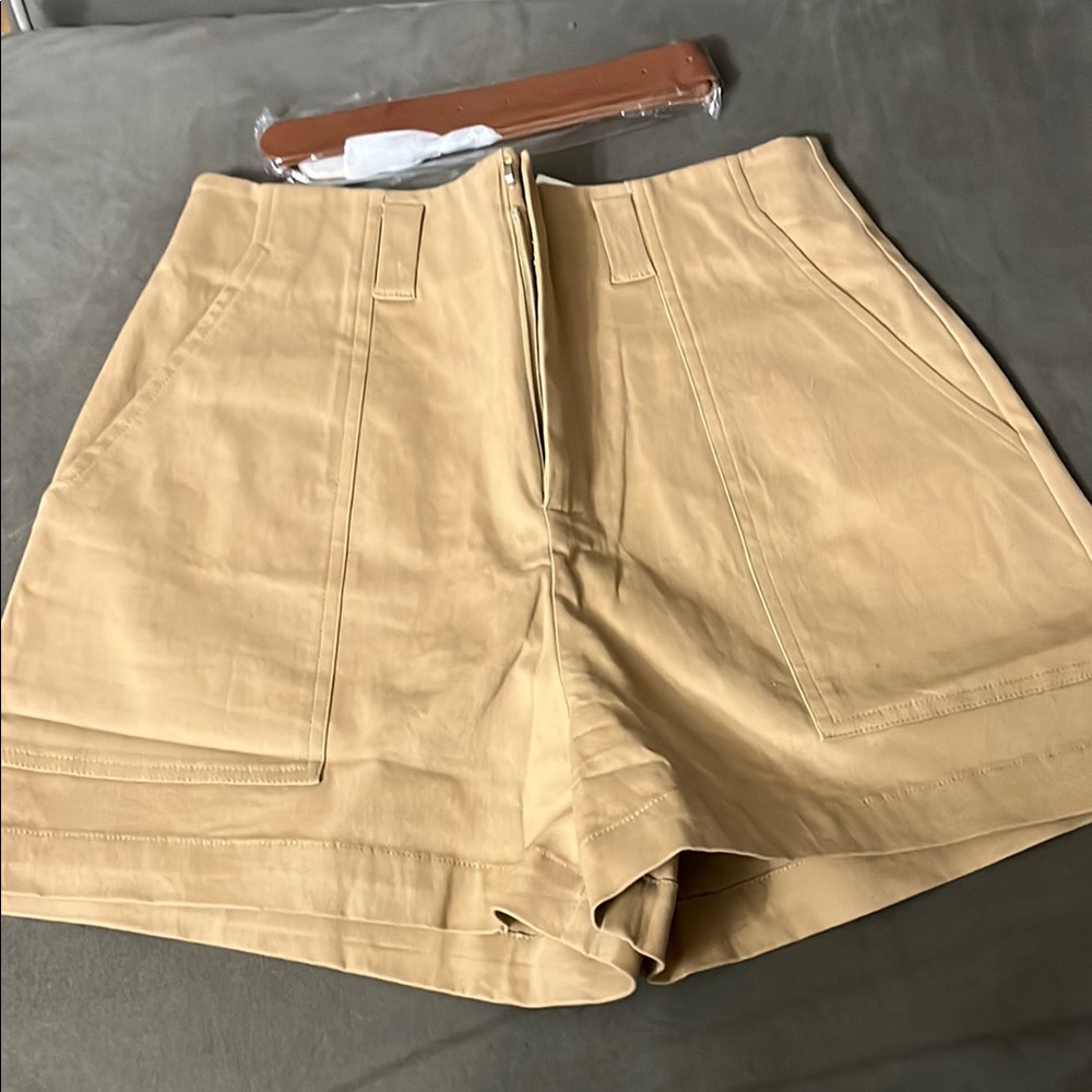 Tan High Waist Shorts with Vintage Aesthetic